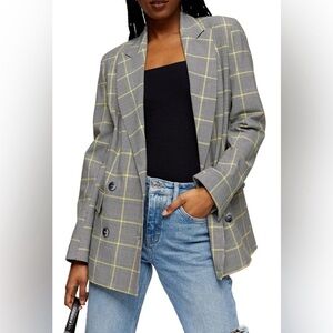 Topshop Windowpane Yellow and Grey Blazer